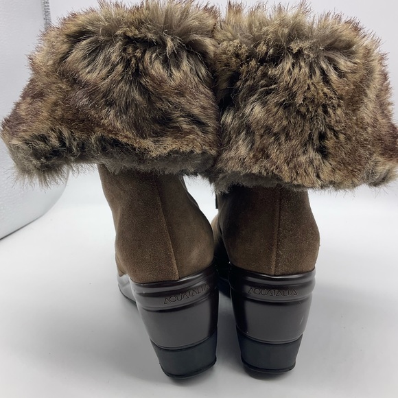 Aquatalia Marvin K 8 Wedge Heel Suede Ankle Boots Faux Fur Lined Italy Lace Up - Picture 9 of 10